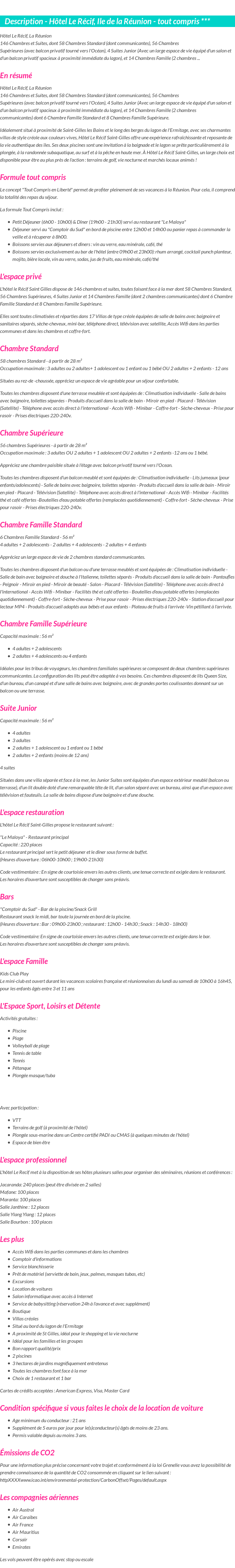 Détails du séjour