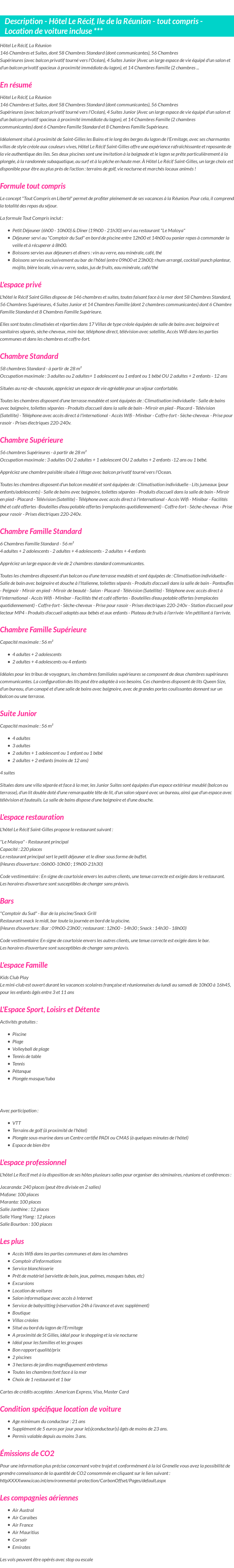 Détails du séjour