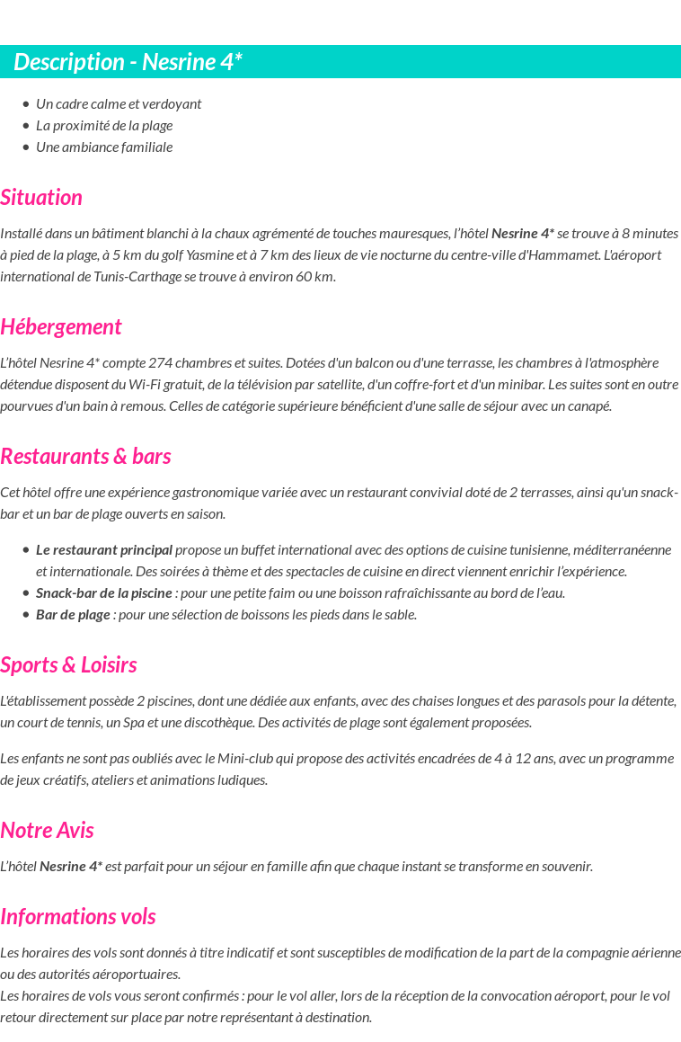 Détails du séjour