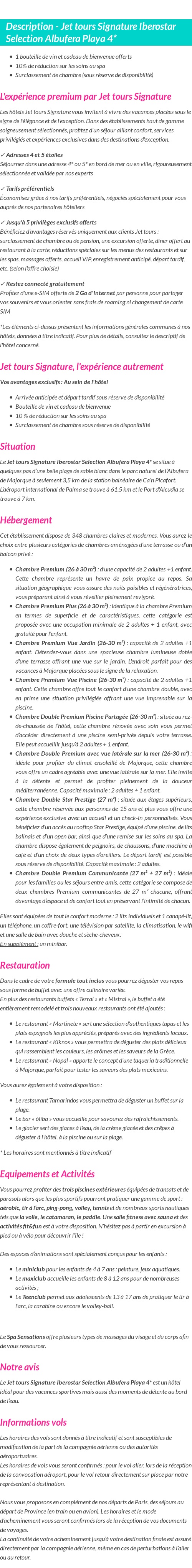 Détails du séjour