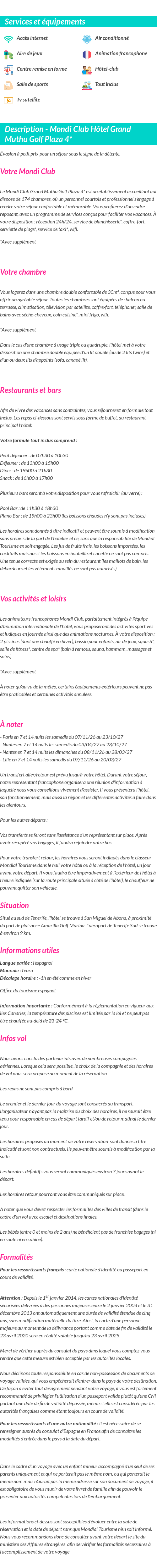 Détails du séjour