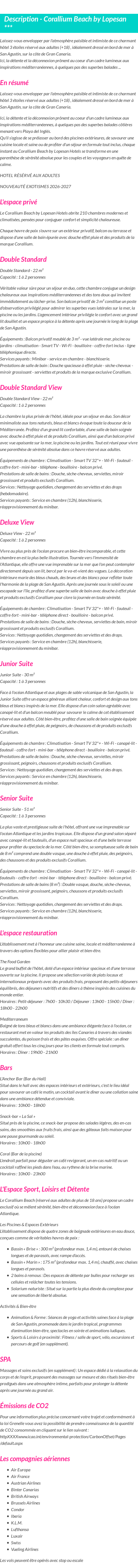 Détails du séjour