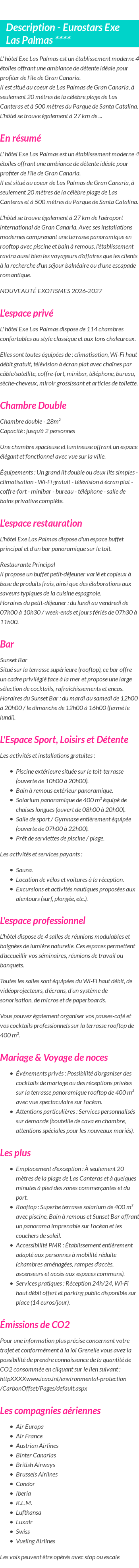 Détails du séjour