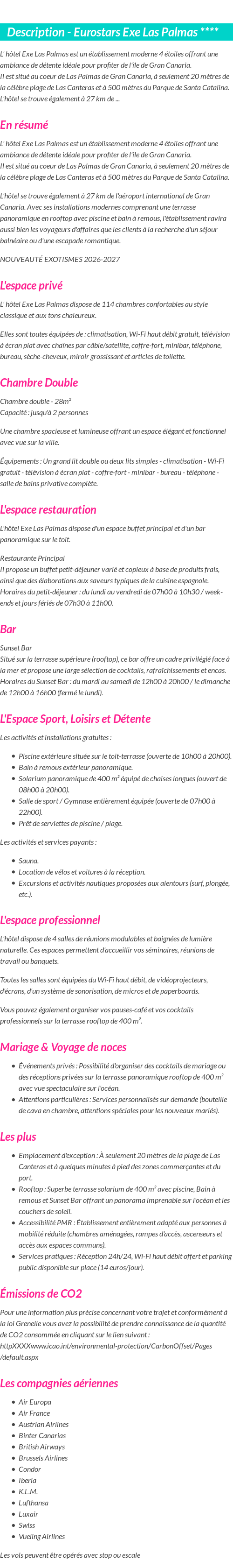 Détails du séjour