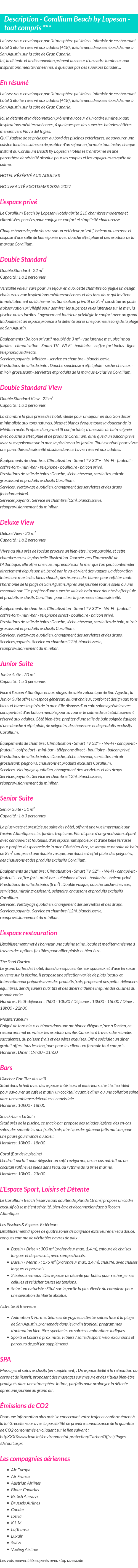 Détails du séjour