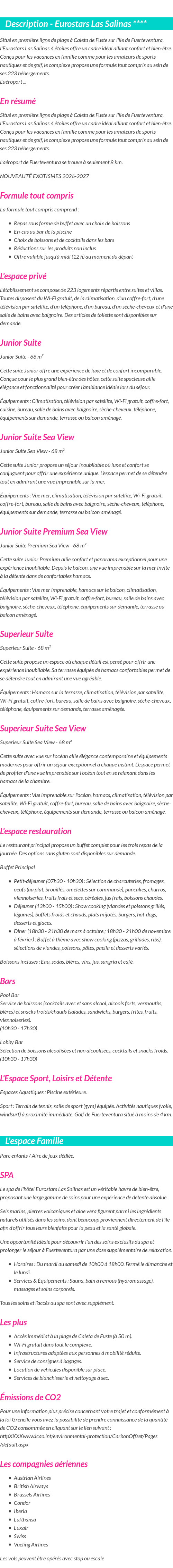 Détails du séjour