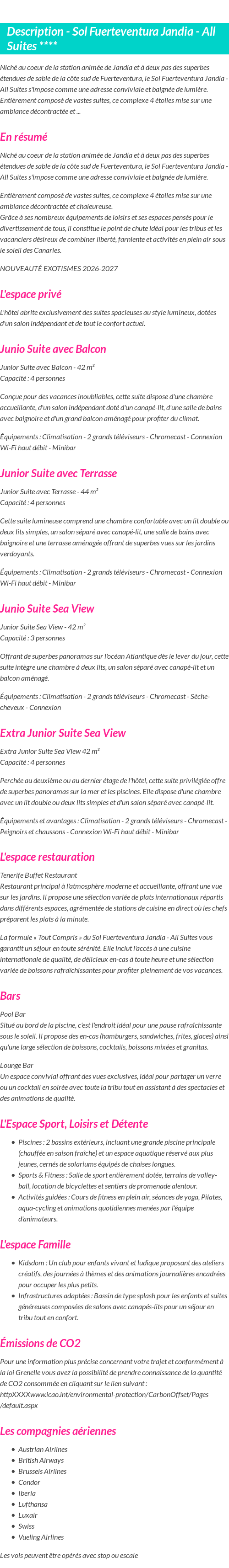 Détails du séjour