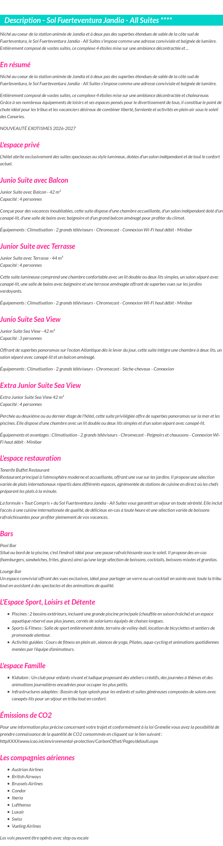Détails du séjour
