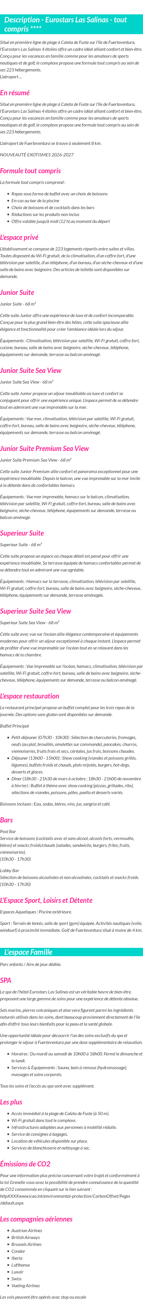Détails du séjour