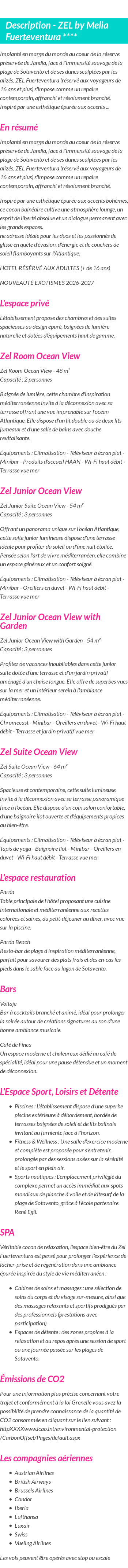 Détails du séjour