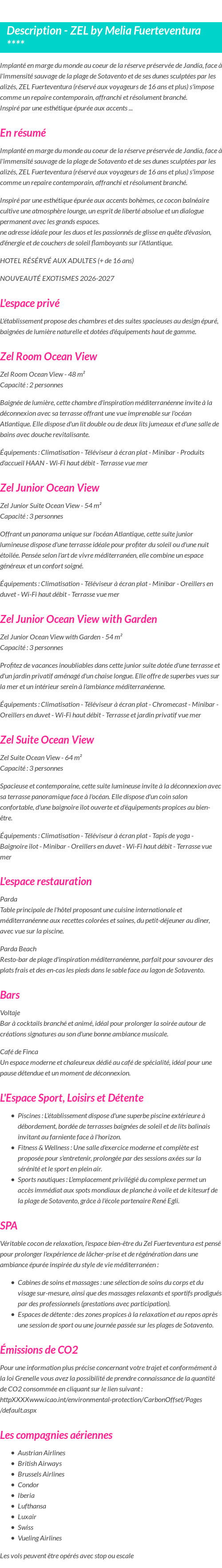 Détails du séjour