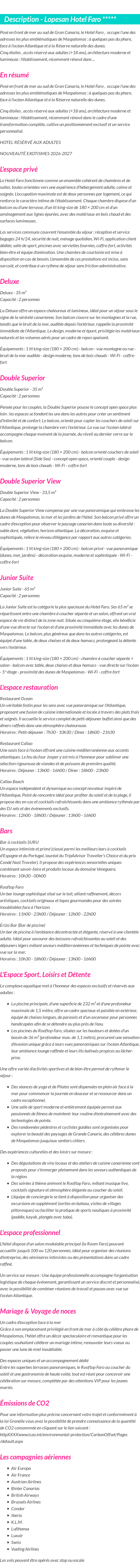 Détails du séjour