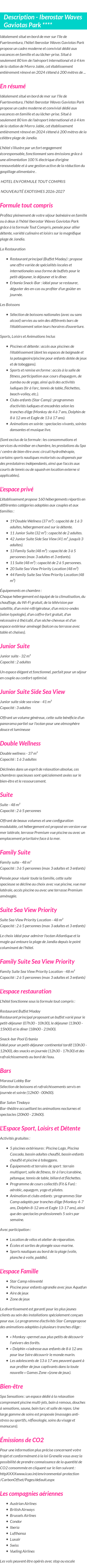 Détails du séjour