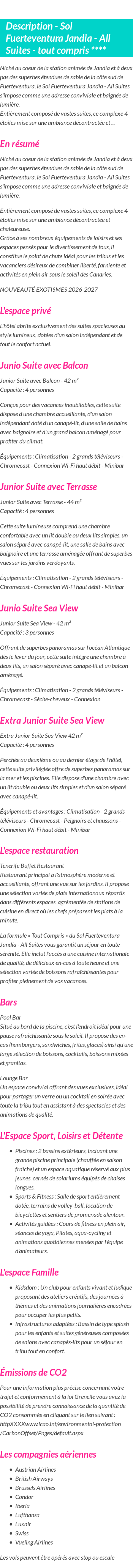 Détails du séjour