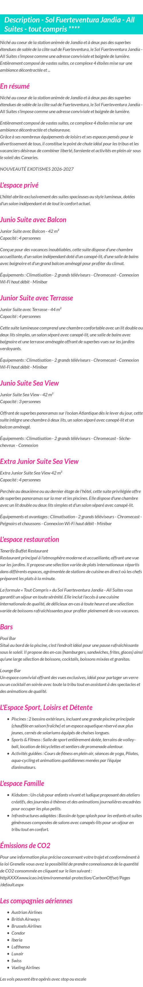 Détails du séjour