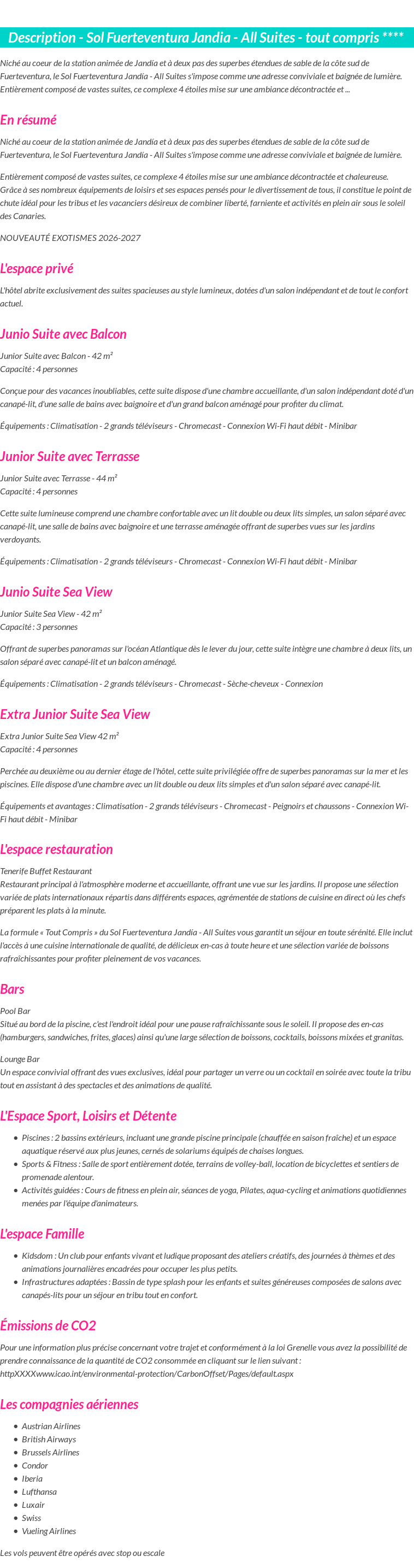 Détails du séjour