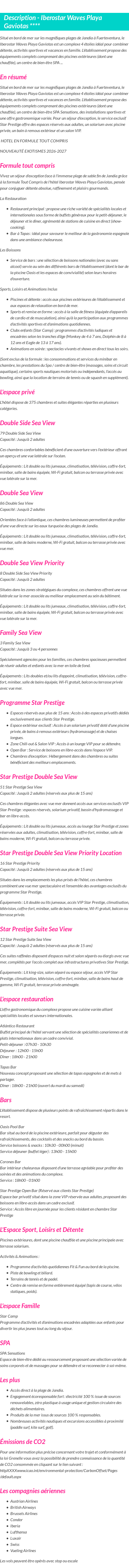 Détails du séjour
