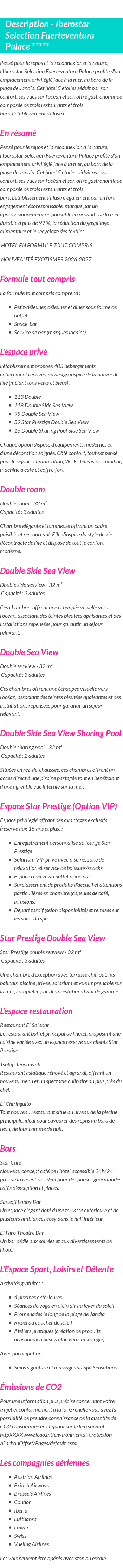Détails du séjour