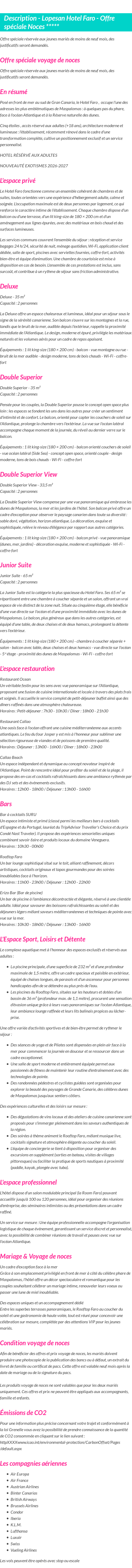 Détails du séjour