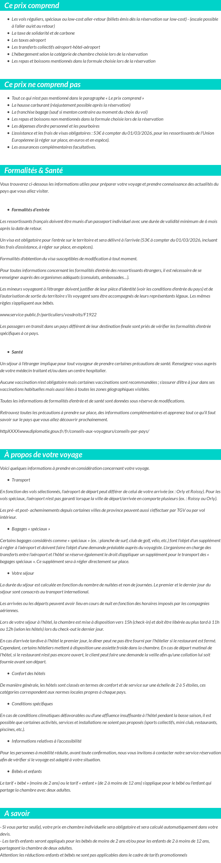 Conditions tarifaires