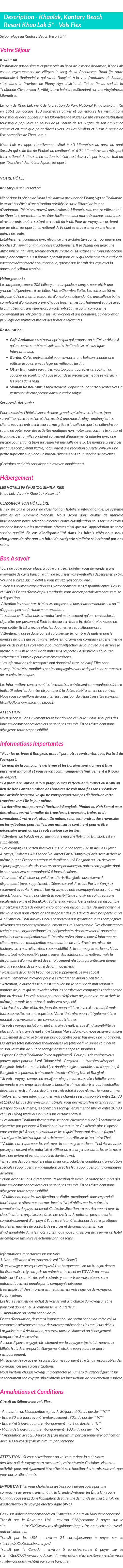 Détails du séjour