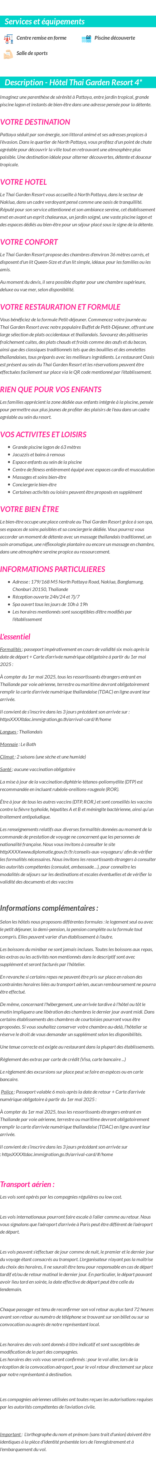 Détails du séjour