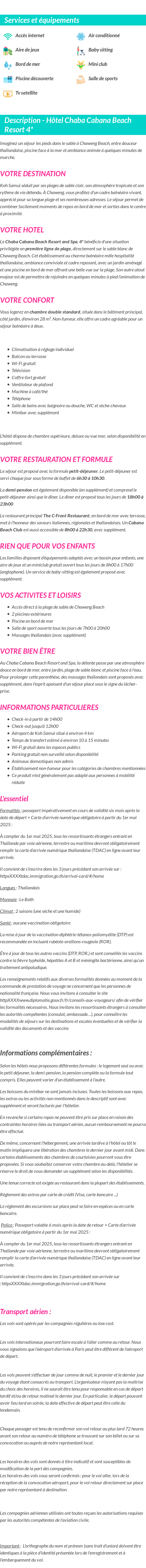 Détails du séjour