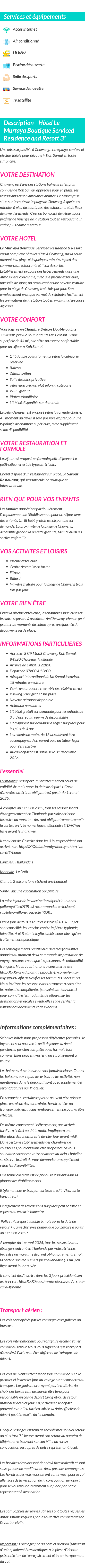 Détails du séjour