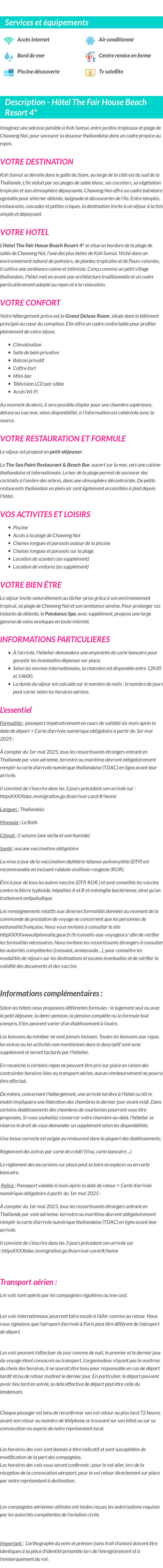 Détails du séjour