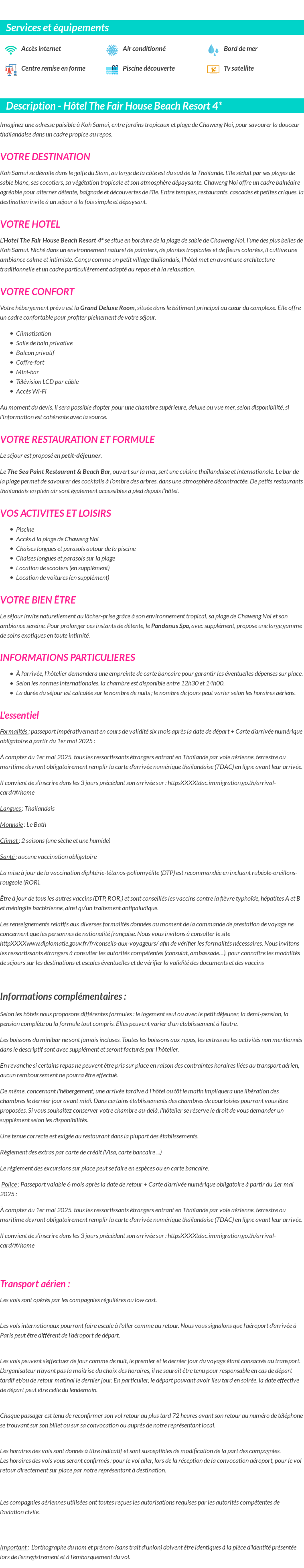 Détails du séjour