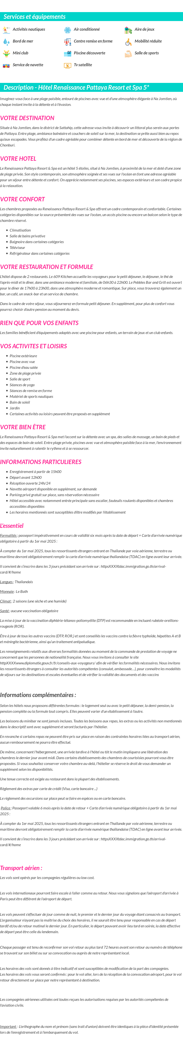 Détails du séjour