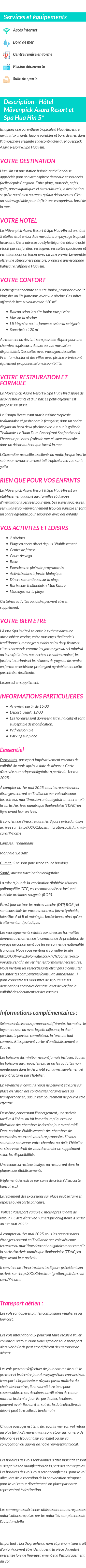 Détails du séjour