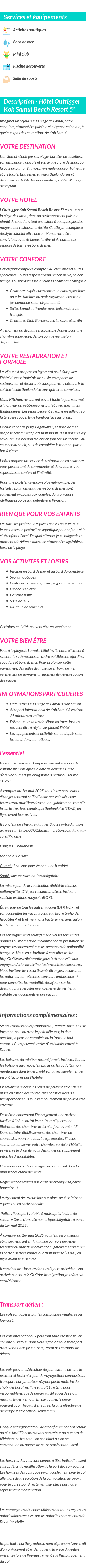 Détails du séjour