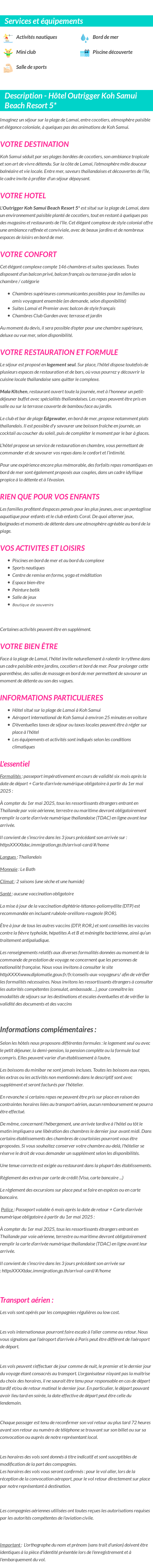 Détails du séjour