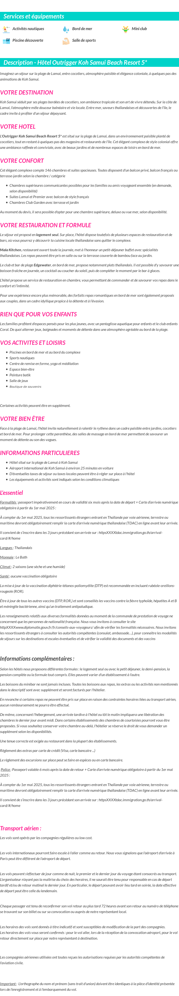 Détails du séjour