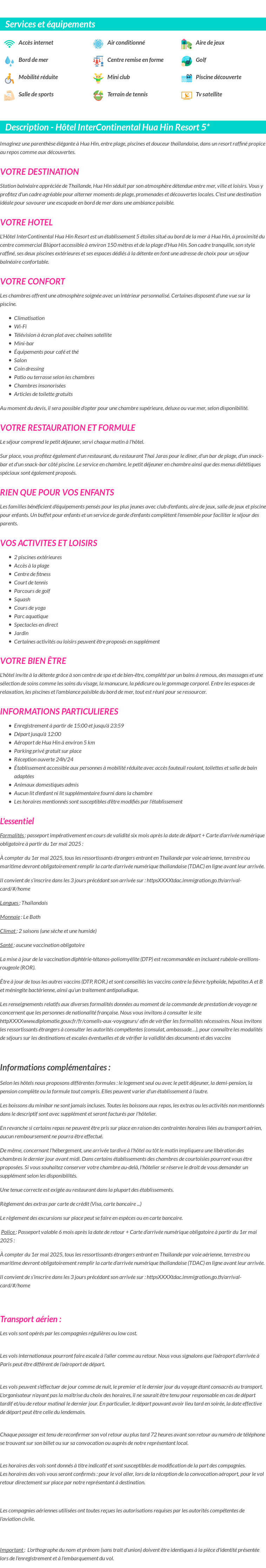 Détails du séjour