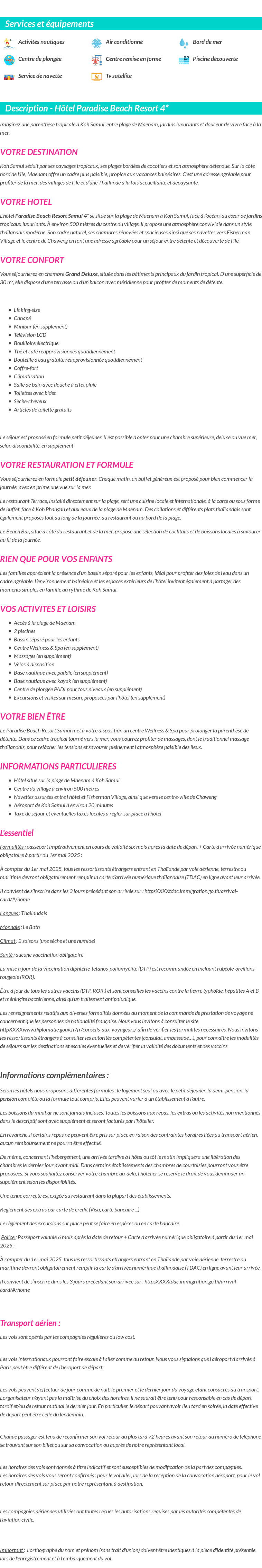 Détails du séjour