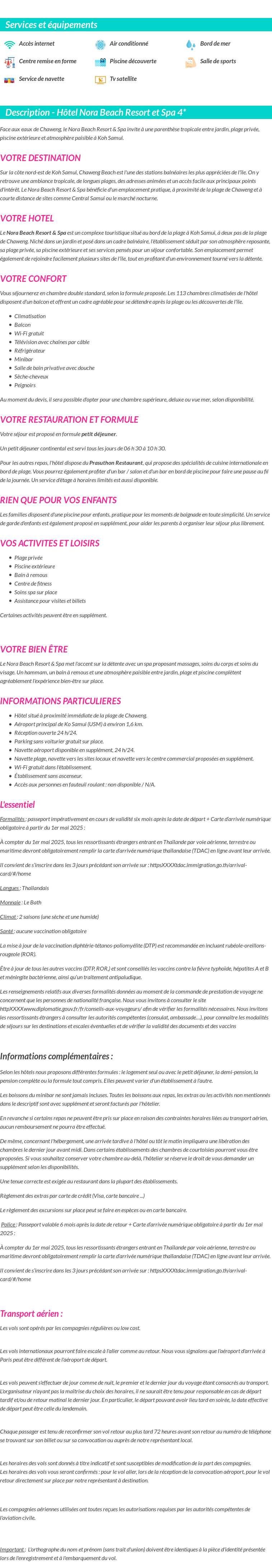 Détails du séjour