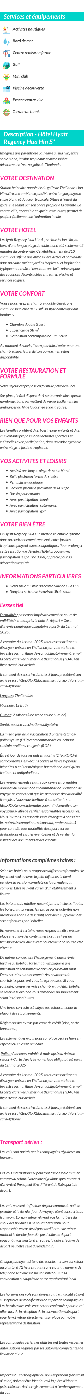 Détails du séjour