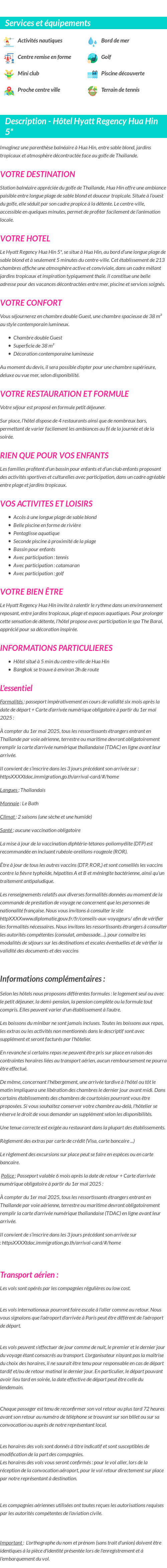 Détails du séjour
