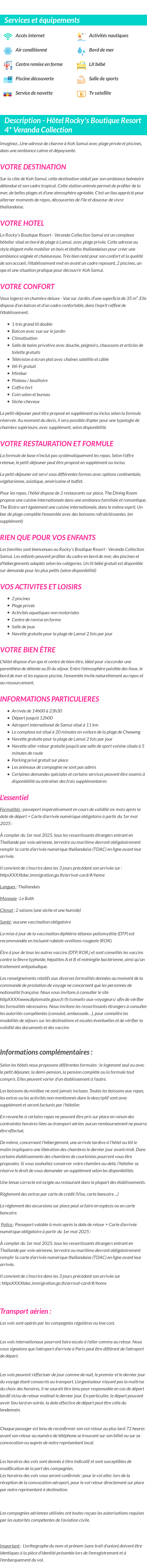 Détails du séjour