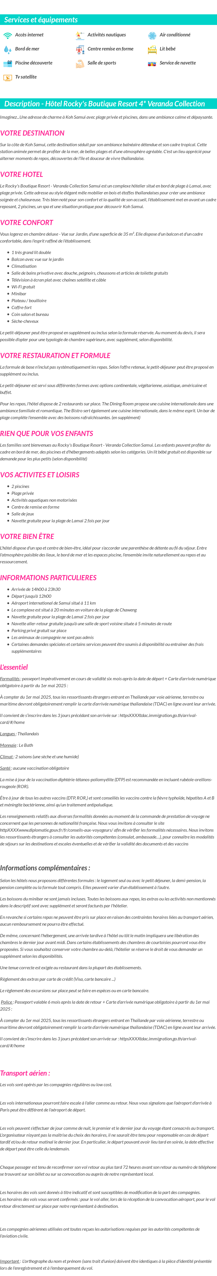 Détails du séjour
