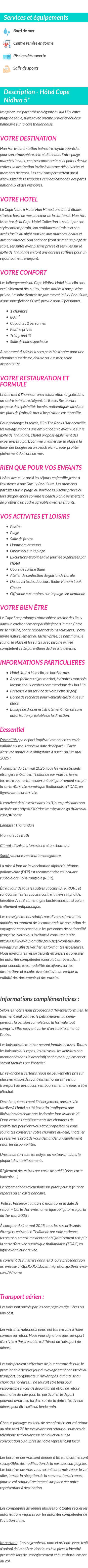 Détails du séjour