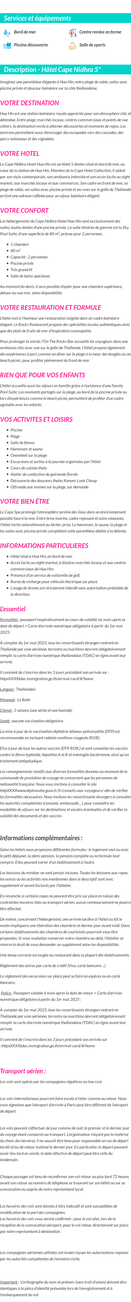 Détails du séjour