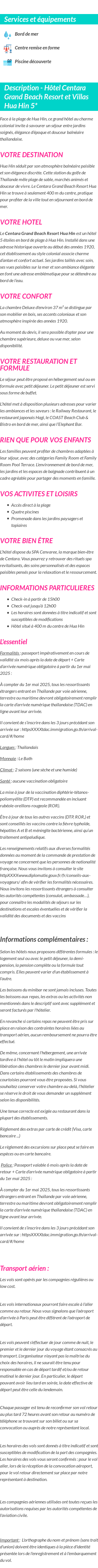 Détails du séjour
