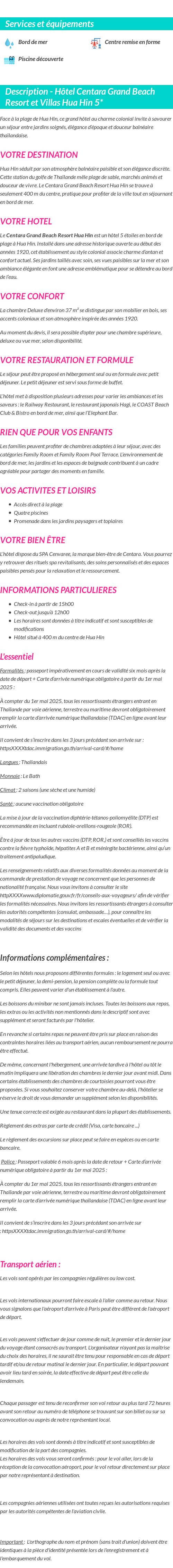 Détails du séjour