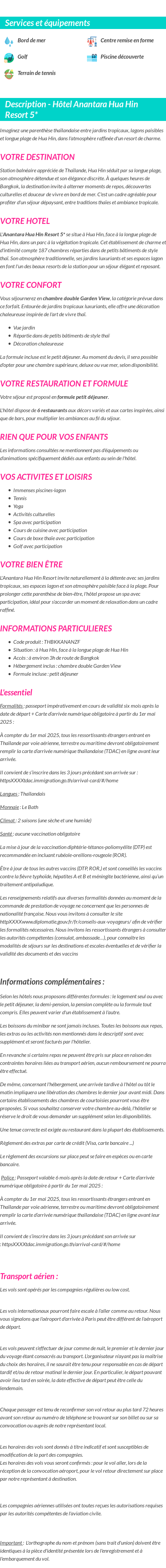Détails du séjour