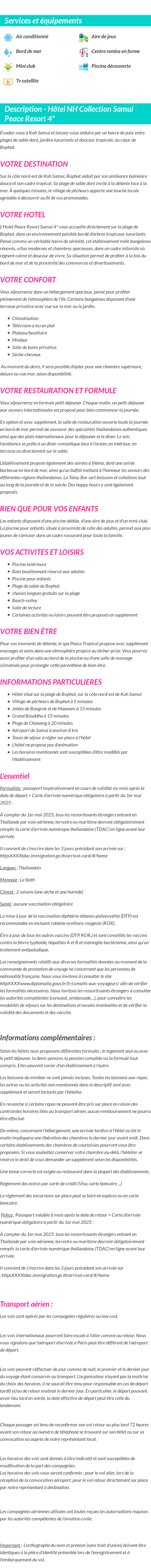 Détails du séjour
