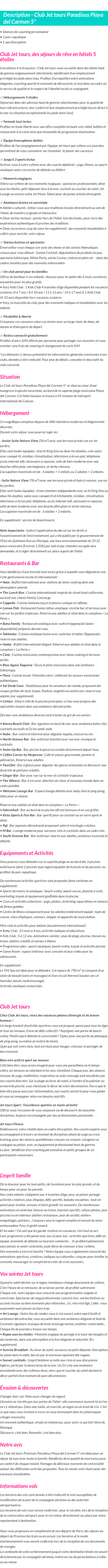 Détails du séjour