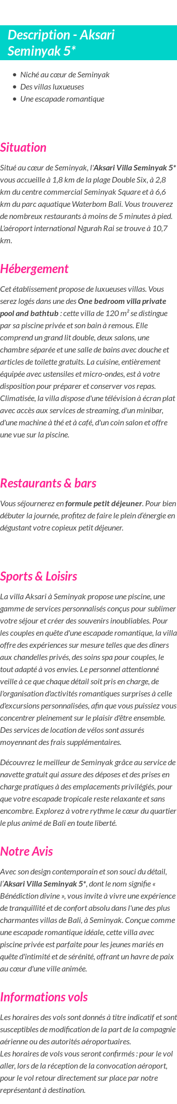 Détails du séjour